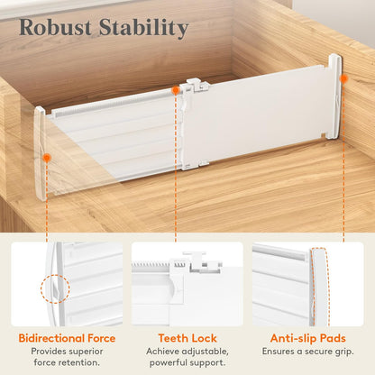 3.2" High Drawer Dividers for Clothes, Adjustable Drawer Organizers | 10.5"-16.5" Expandable Plastic Separator for Dresser, Kitchen, Cabinet, Closet, Nursery, Socks & Underwear Storage, 4 Pack