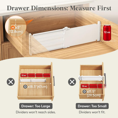 3.2" High Drawer Dividers for Clothes, Adjustable Drawer Organizers | 10.5"-16.5" Expandable Plastic Separator for Dresser, Kitchen, Cabinet, Closet, Nursery, Socks & Underwear Storage, 4 Pack