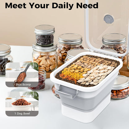 20-23 Lbs Dog Food Storage Container,Collapsible Dog Food Container | Pet Food Storage Container with Transparent Airtight Lid,Multifunctional for Dog Cat,Rice,Flour,Scoop and Small Container