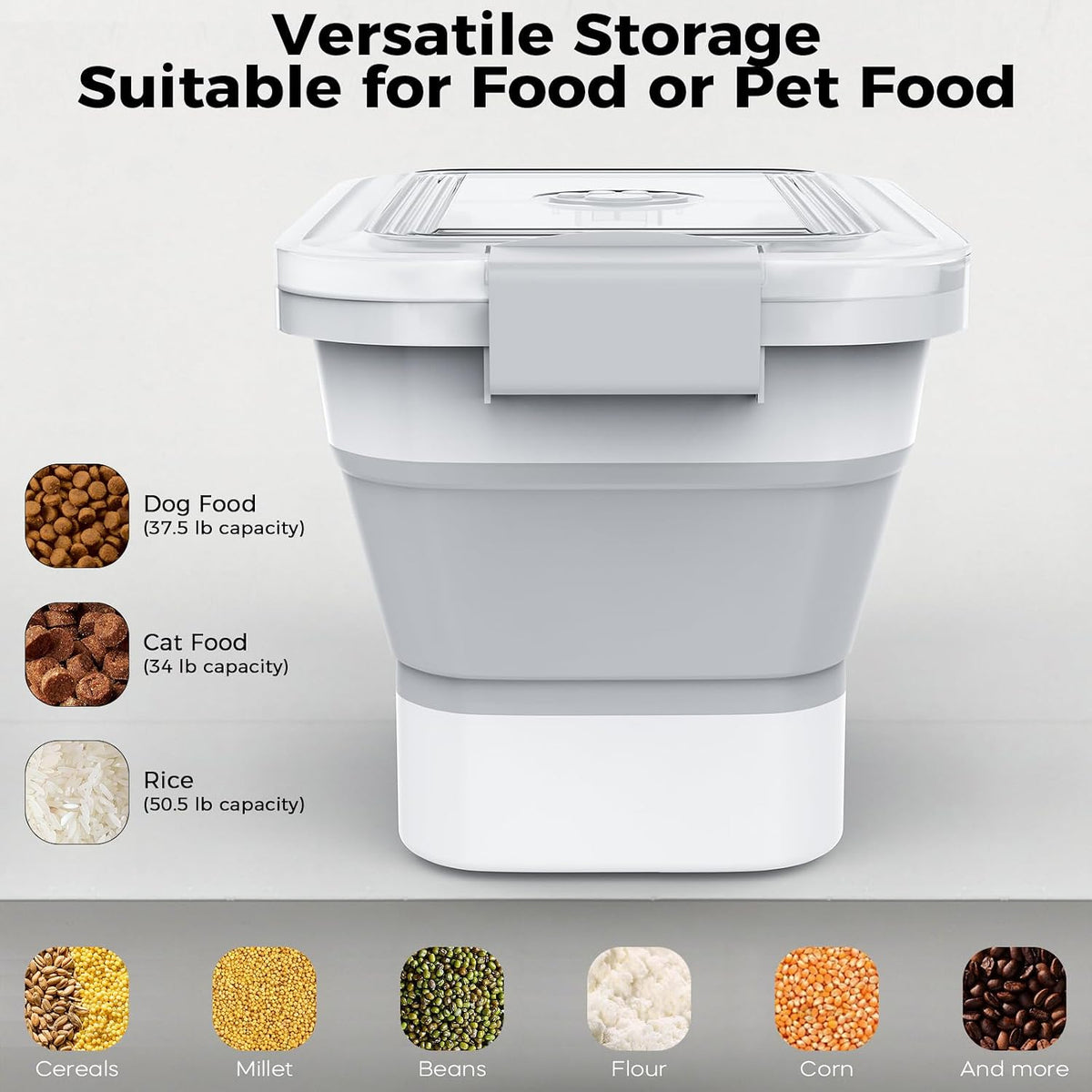 20-23 Lbs Dog Food Storage Container,Collapsible Dog Food Container | Pet Food Storage Container with Transparent Airtight Lid,Multifunctional for Dog Cat,Rice,Flour,Scoop and Small Container