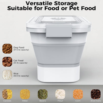 20-23 Lbs Dog Food Storage Container,Collapsible Dog Food Container | Pet Food Storage Container with Transparent Airtight Lid,Multifunctional for Dog Cat,Rice,Flour,Scoop and Small Container