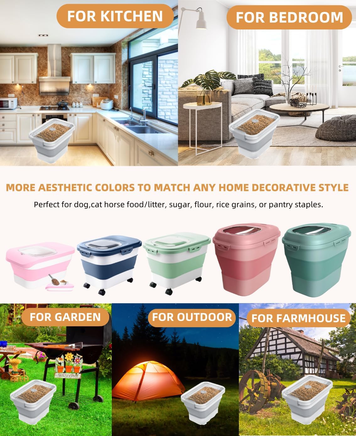 20-23 Lbs Dog Food Storage Container,Collapsible Dog Food Container | Pet Food Storage Container with Transparent Airtight Lid,Multifunctional for Dog Cat,Rice,Flour,Scoop and Small Container