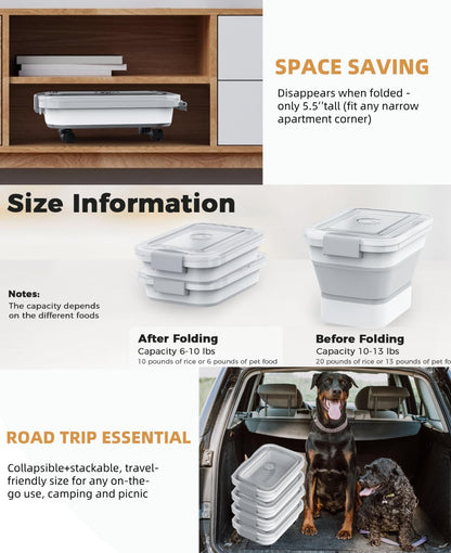 20-23 Lbs Dog Food Storage Container,Collapsible Dog Food Container | Pet Food Storage Container with Transparent Airtight Lid,Multifunctional for Dog Cat,Rice,Flour,Scoop and Small Container
