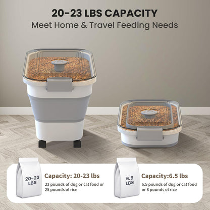 20-23 Lbs Dog Food Storage Container,Collapsible Dog Food Container | Pet Food Storage Container with Transparent Airtight Lid,Multifunctional for Dog Cat,Rice,Flour,Scoop and Small Container