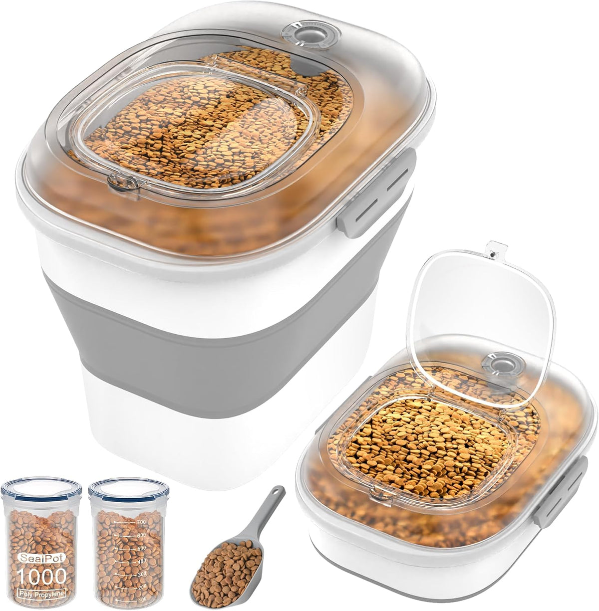 20-23 Lbs Dog Food Storage Container,Collapsible Dog Food Container | Pet Food Storage Container with Transparent Airtight Lid,Multifunctional for Dog Cat,Rice,Flour,Scoop and Small Container