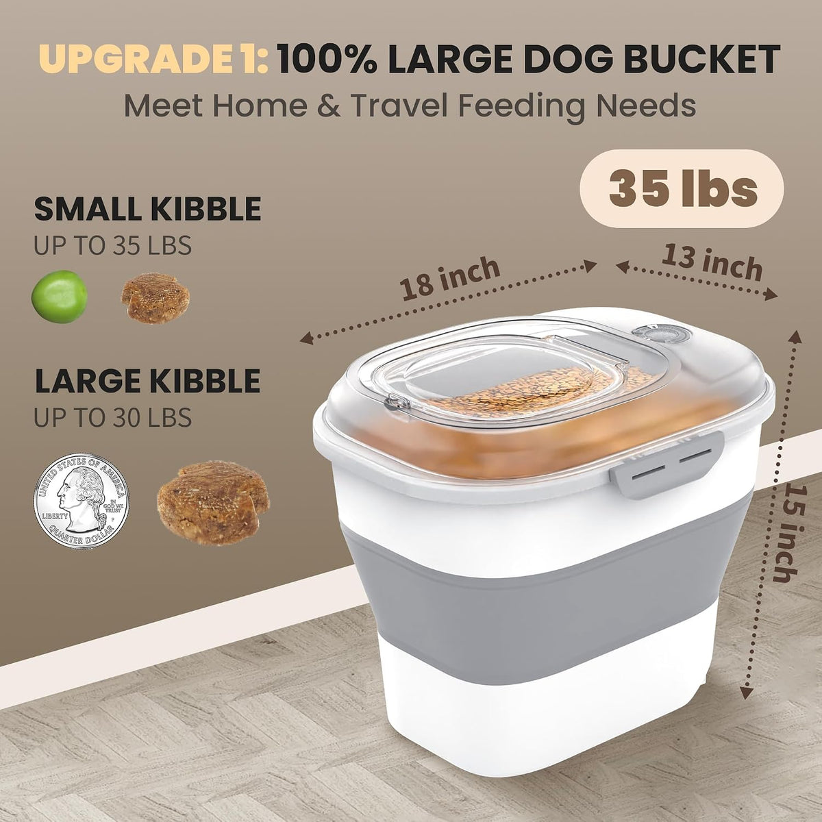 20-23 Lbs Dog Food Storage Container,Collapsible Dog Food Container | Pet Food Storage Container with Transparent Airtight Lid,Multifunctional for Dog Cat,Rice,Flour,Scoop and Small Container