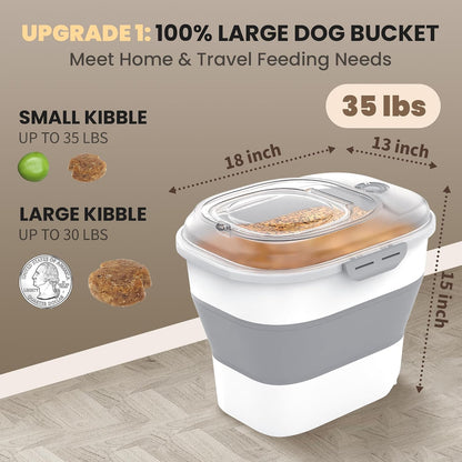 20-23 Lbs Dog Food Storage Container,Collapsible Dog Food Container | Pet Food Storage Container with Transparent Airtight Lid,Multifunctional for Dog Cat,Rice,Flour,Scoop and Small Container