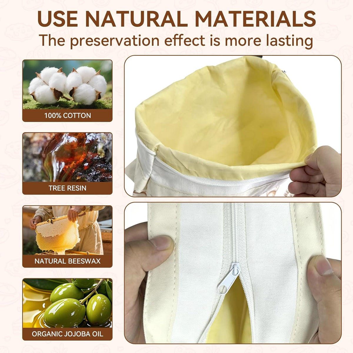 2 Pack Beeswax Bread Bags for Sourdough - 17"x13" Reusable Homemade Bread Keeper Storage Set with 2 Beeswax Food Wraps, Double Seal Zipper & Snap Buckle, Flippable Cleanable Liner, Freezer Safe