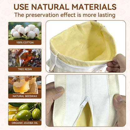 2 Pack Beeswax Bread Bags for Sourdough - 17"x13" Reusable Homemade Bread Keeper Storage Set with 2 Beeswax Food Wraps, Double Seal Zipper & Snap Buckle, Flippable Cleanable Liner, Freezer Safe