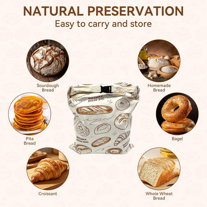 2 Pack Beeswax Bread Bags for Sourdough - 17"x13" Reusable Homemade Bread Keeper Storage Set with 2 Beeswax Food Wraps, Double Seal Zipper & Snap Buckle, Flippable Cleanable Liner, Freezer Safe