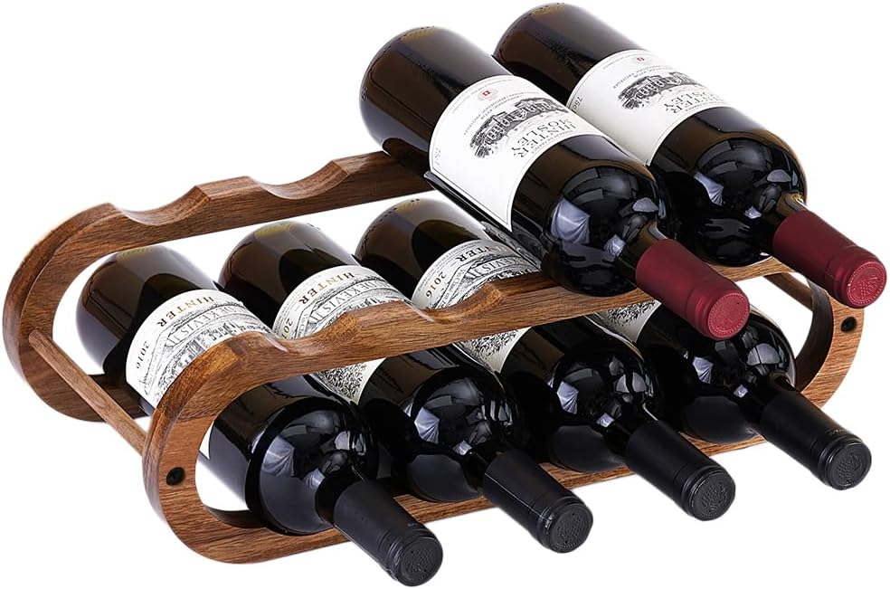 Wine Rack and Water Bottle Organizer 2 in 1 for Cabinet and Countertop - Adjustable in 2 Sizes (Acacia Wood 2 Tier)