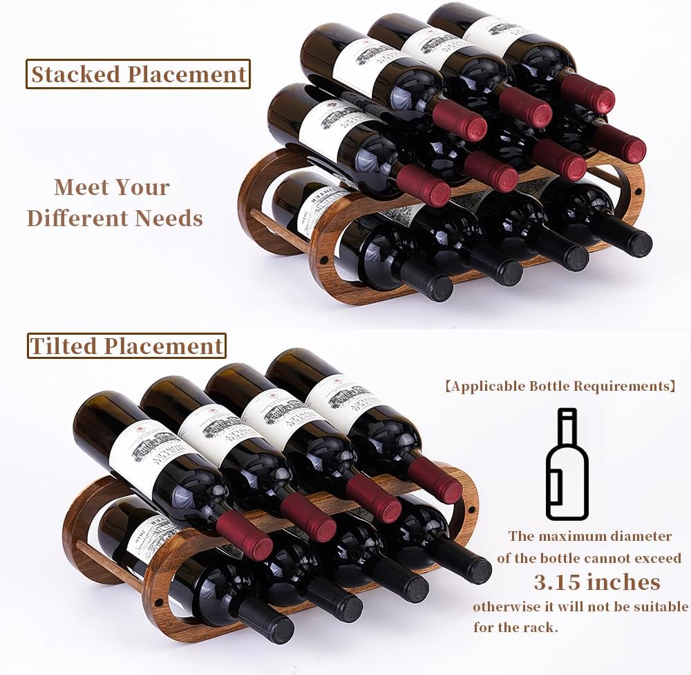 Wine Rack and Water Bottle Organizer 2 in 1 for Cabinet and Countertop - Adjustable in 2 Sizes (Acacia Wood 2 Tier)