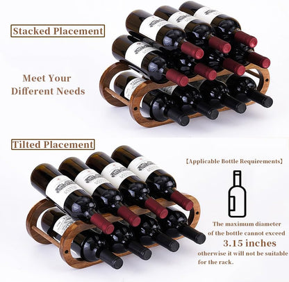 Wine Rack and Water Bottle Organizer 2 in 1 for Cabinet and Countertop - Adjustable in 2 Sizes (Acacia Wood 2 Tier)