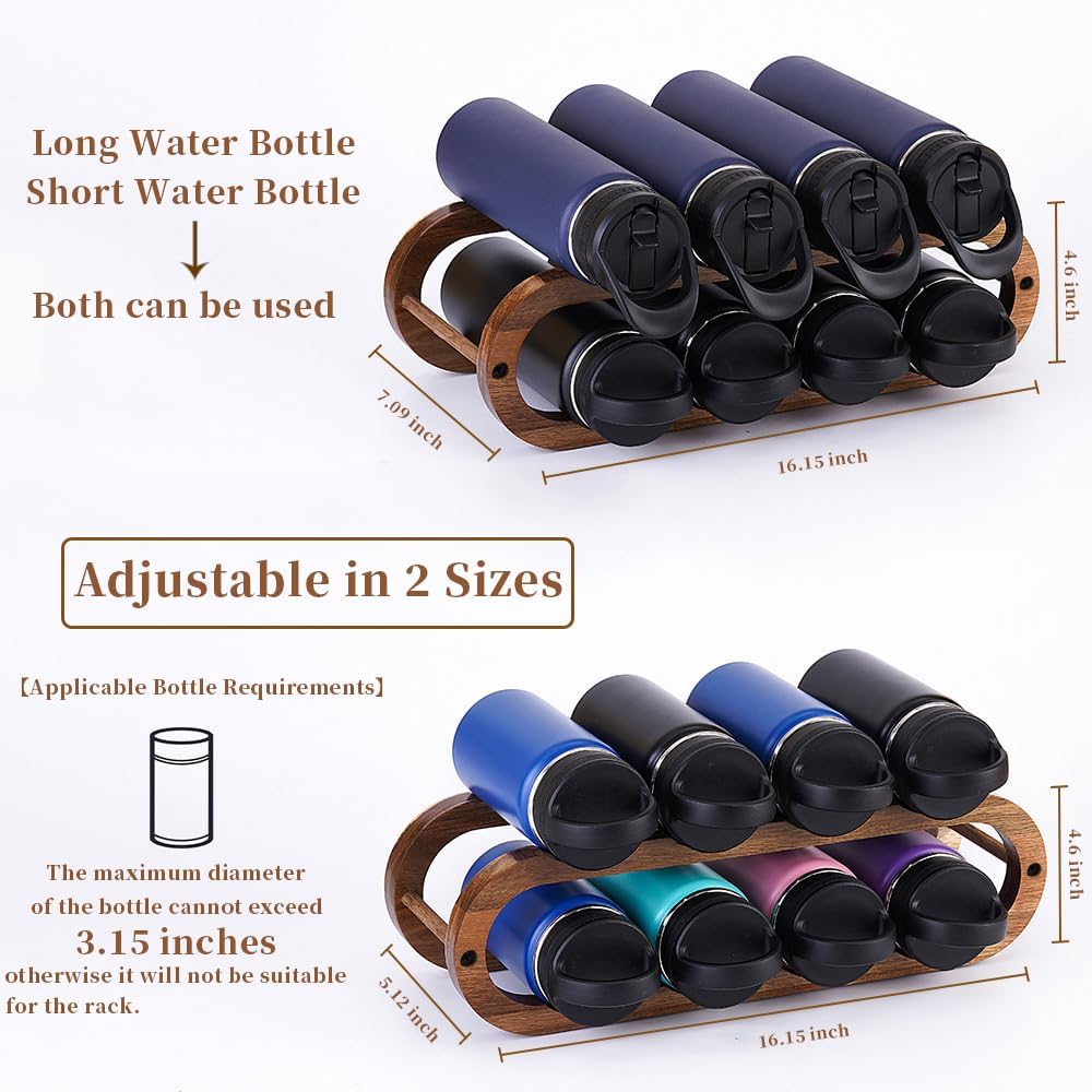 Wine Rack and Water Bottle Organizer 2 in 1 for Cabinet and Countertop - Adjustable in 2 Sizes (Acacia Wood 2 Tier)