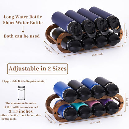 Wine Rack and Water Bottle Organizer 2 in 1 for Cabinet and Countertop - Adjustable in 2 Sizes (Acacia Wood 2 Tier)