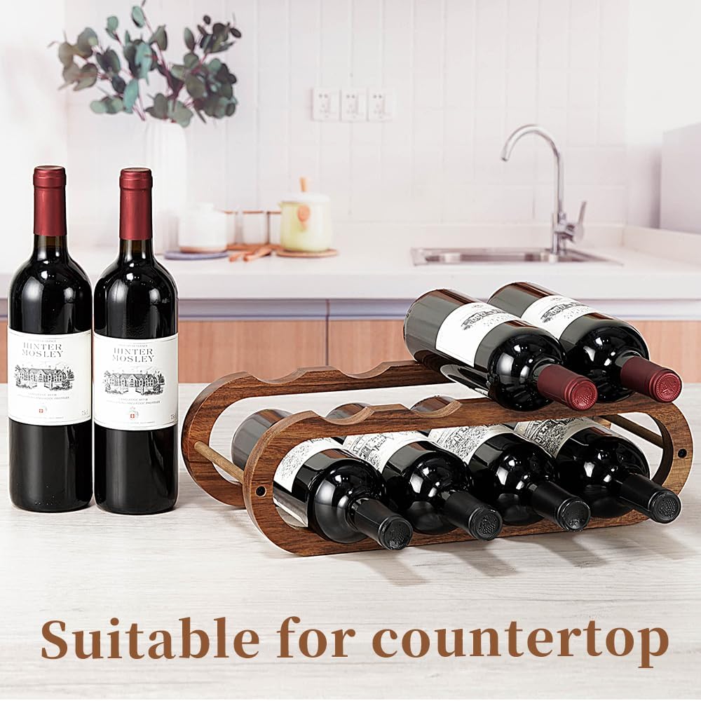 Wine Rack and Water Bottle Organizer 2 in 1 for Cabinet and Countertop - Adjustable in 2 Sizes (Acacia Wood 2 Tier)