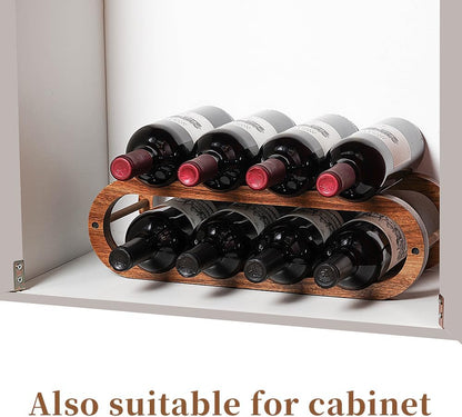 Wine Rack and Water Bottle Organizer 2 in 1 for Cabinet and Countertop - Adjustable in 2 Sizes (Acacia Wood 2 Tier)