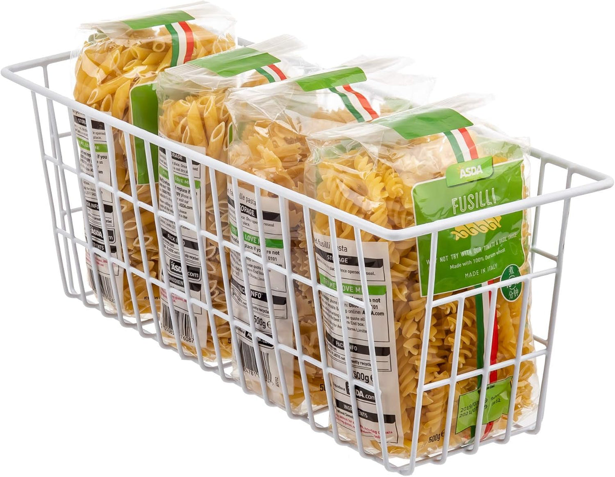 Freezer Baskets, Set of 4 Farmhouse Metal Wire Basket Freezer Storage Wire Baskets Organizer Wire Storage Basket for Kitchen Pantry Organizer Bins (White)