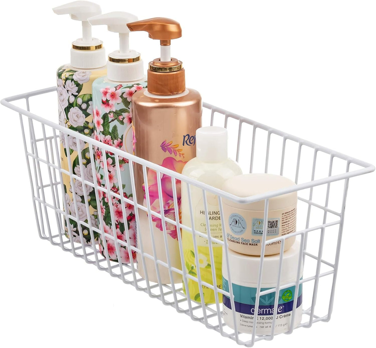 Freezer Baskets, Set of 4 Farmhouse Metal Wire Basket Freezer Storage Wire Baskets Organizer Wire Storage Basket for Kitchen Pantry Organizer Bins (White)