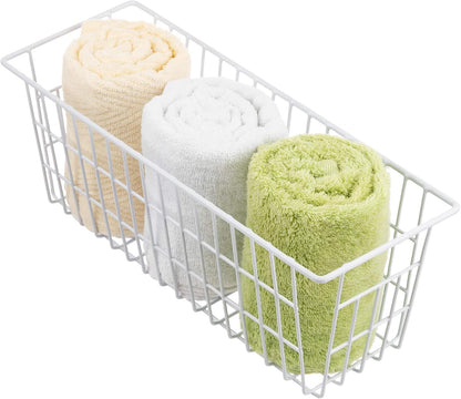 Freezer Baskets, Set of 4 Farmhouse Metal Wire Basket Freezer Storage Wire Baskets Organizer Wire Storage Basket for Kitchen Pantry Organizer Bins (White)