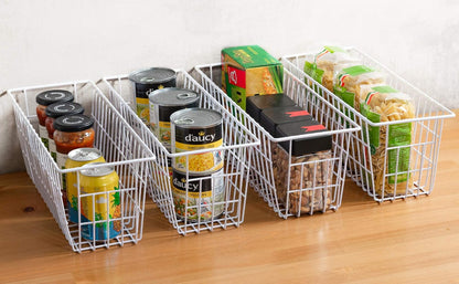 Freezer Baskets, Set of 4 Farmhouse Metal Wire Basket Freezer Storage Wire Baskets Organizer Wire Storage Basket for Kitchen Pantry Organizer Bins (White)