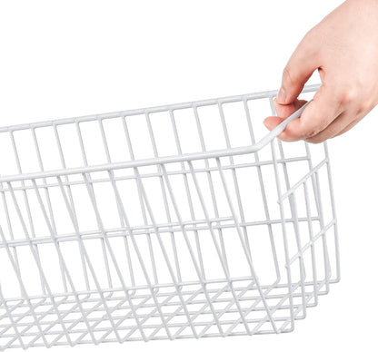 Freezer Baskets, Set of 4 Farmhouse Metal Wire Basket Freezer Storage Wire Baskets Organizer Wire Storage Basket for Kitchen Pantry Organizer Bins (White)