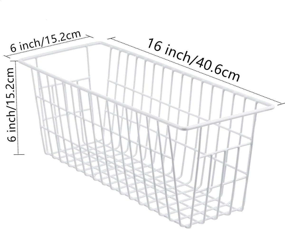 Freezer Baskets, Set of 4 Farmhouse Metal Wire Basket Freezer Storage Wire Baskets Organizer Wire Storage Basket for Kitchen Pantry Organizer Bins (White)