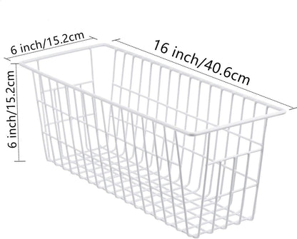 Freezer Baskets, Set of 4 Farmhouse Metal Wire Basket Freezer Storage Wire Baskets Organizer Wire Storage Basket for Kitchen Pantry Organizer Bins (White)