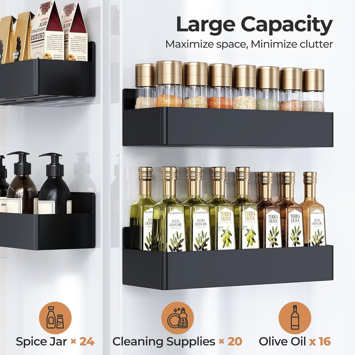 Magnetic Spice Rack for Refrigerator, Kitchen Organizer and Storage Shelf, Black …