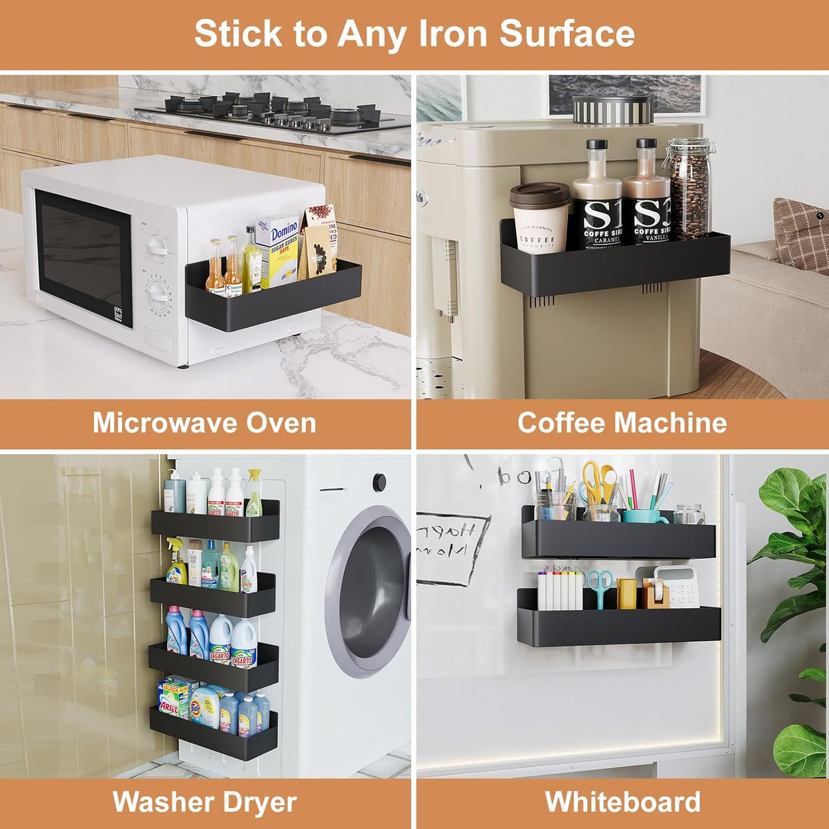 Magnetic Spice Rack for Refrigerator, Kitchen Organizer and Storage Shelf, Black …