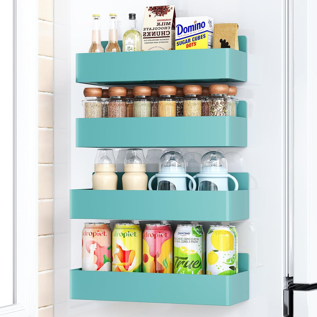 Magnetic Spice Rack for Refrigerator, Kitchen Organizer and Storage Shelf, Black …