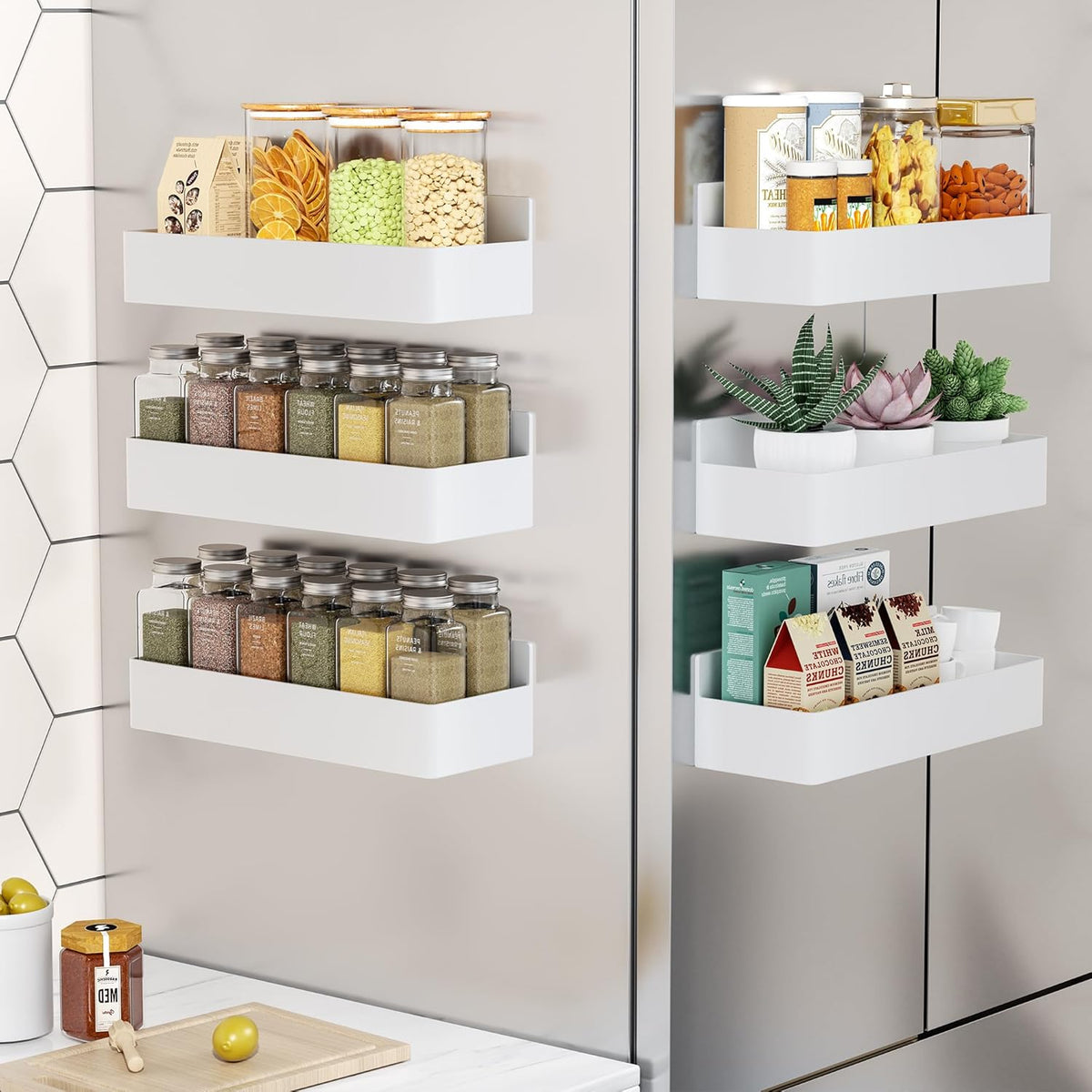 Magnetic Spice Rack for Refrigerator, Kitchen Organizer and Storage Shelf, Black …