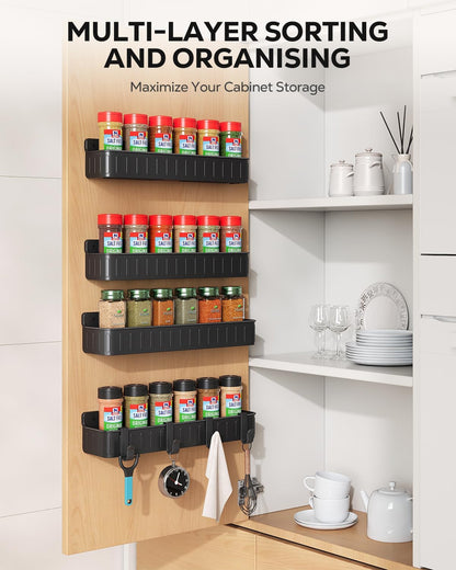 Spice Rack Wall Mount, 4 Pack Clear, 2" Depth, Screw/Adhesive | Wall-Mounted with Removable Hooks Saves Counter Space, Fits 2" Deep Jars, Ideal for Kitchen Cabinets, Pantry Doors, and RVs