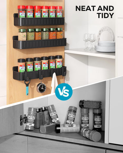 Spice Rack Wall Mount, 4 Pack Clear, 2" Depth, Screw/Adhesive | Wall-Mounted with Removable Hooks Saves Counter Space, Fits 2" Deep Jars, Ideal for Kitchen Cabinets, Pantry Doors, and RVs