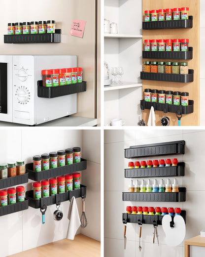Spice Rack Wall Mount, 4 Pack Clear, 2" Depth, Screw/Adhesive | Wall-Mounted with Removable Hooks Saves Counter Space, Fits 2" Deep Jars, Ideal for Kitchen Cabinets, Pantry Doors, and RVs