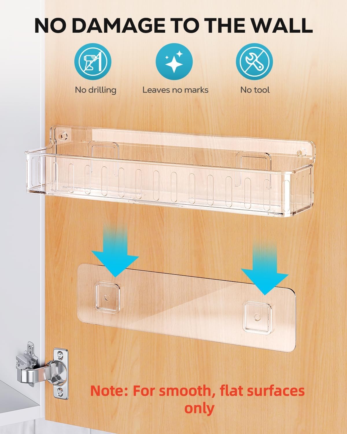 Spice Rack Wall Mount, 4 Pack Clear, 2" Depth, Screw/Adhesive | Wall-Mounted with Removable Hooks Saves Counter Space, Fits 2" Deep Jars, Ideal for Kitchen Cabinets, Pantry Doors, and RVs