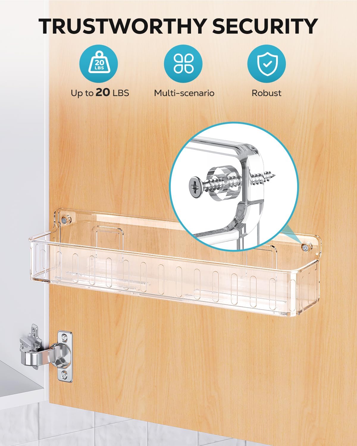 Spice Rack Wall Mount, 4 Pack Clear, 2" Depth, Screw/Adhesive | Wall-Mounted with Removable Hooks Saves Counter Space, Fits 2" Deep Jars, Ideal for Kitchen Cabinets, Pantry Doors, and RVs
