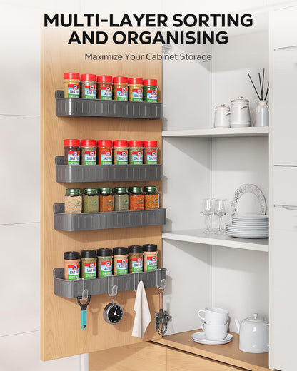 Spice Rack Wall Mount, 4 Pack Clear, 2" Depth, Screw/Adhesive | Wall-Mounted with Removable Hooks Saves Counter Space, Fits 2" Deep Jars, Ideal for Kitchen Cabinets, Pantry Doors, and RVs