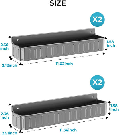 Spice Rack Wall Mount, 4 Pack Clear, 2" Depth, Screw/Adhesive | Wall-Mounted with Removable Hooks Saves Counter Space, Fits 2" Deep Jars, Ideal for Kitchen Cabinets, Pantry Doors, and RVs