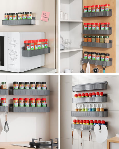 Spice Rack Wall Mount, 4 Pack Clear, 2" Depth, Screw/Adhesive | Wall-Mounted with Removable Hooks Saves Counter Space, Fits 2" Deep Jars, Ideal for Kitchen Cabinets, Pantry Doors, and RVs