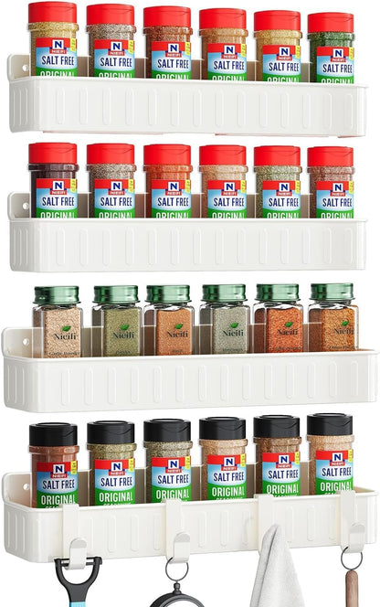 Spice Rack Wall Mount, 4 Pack Clear, 2" Depth, Screw/Adhesive | Wall-Mounted with Removable Hooks Saves Counter Space, Fits 2" Deep Jars, Ideal for Kitchen Cabinets, Pantry Doors, and RVs