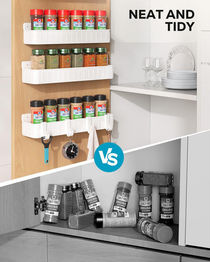 Spice Rack Wall Mount, 4 Pack Clear, 2" Depth, Screw/Adhesive | Wall-Mounted with Removable Hooks Saves Counter Space, Fits 2" Deep Jars, Ideal for Kitchen Cabinets, Pantry Doors, and RVs
