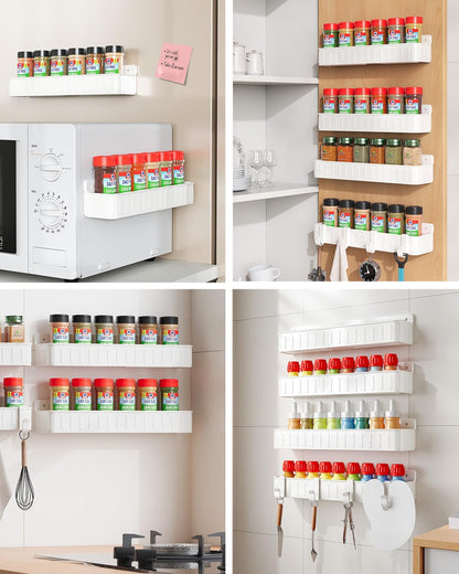 Spice Rack Wall Mount, 4 Pack Clear, 2" Depth, Screw/Adhesive | Wall-Mounted with Removable Hooks Saves Counter Space, Fits 2" Deep Jars, Ideal for Kitchen Cabinets, Pantry Doors, and RVs