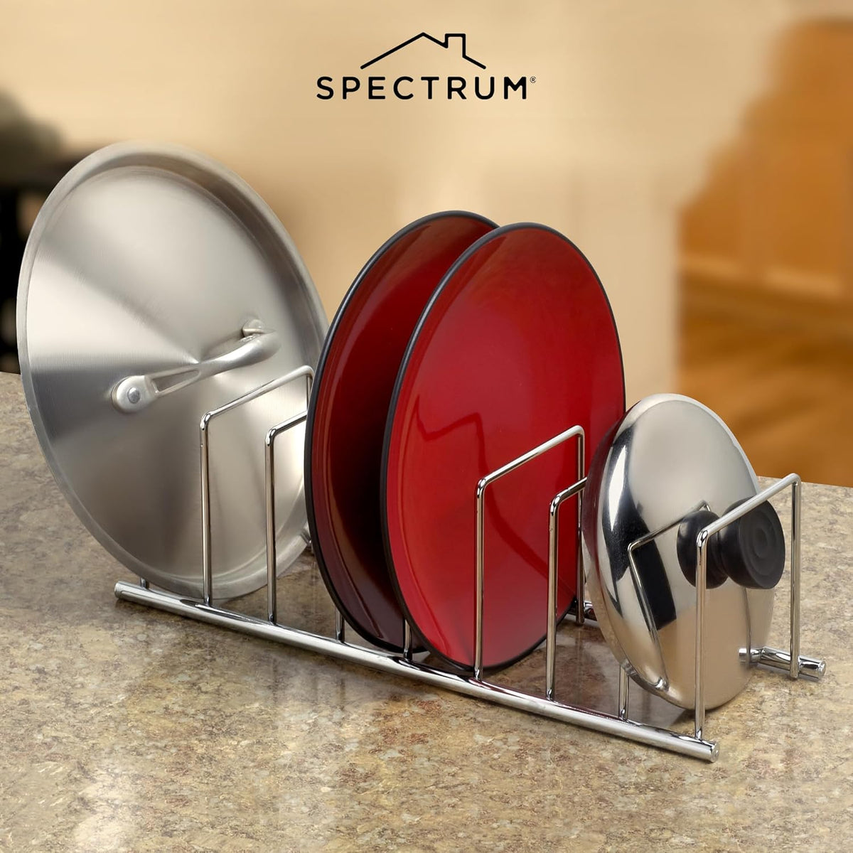 Euro Kitchen Organizer Cutting Board Holder Stand for Countertop or Inside Kitchen Cabinet Organization Chrome, 8 Slot Cutting Board Drying Rack or Cabinet Plate Bakeware Storage Organizer