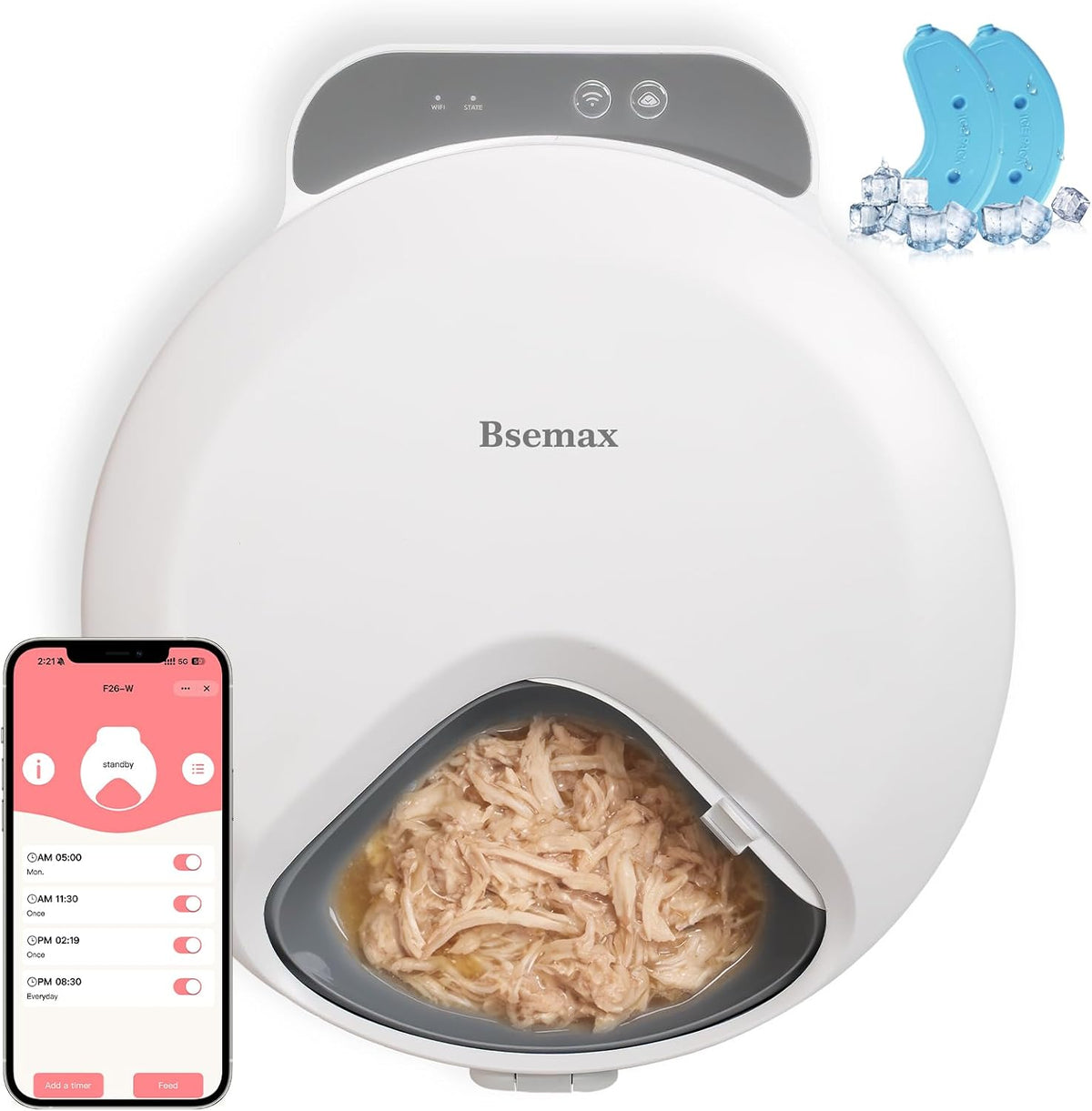 Automatic Wet Food Cat Feeder, Auto Refrigerated Wet Foods Feeder for Cats Dogs 4 Meal Timed Fresh Foods Dispenser with 2 Ice Packs Small Pet Feeders for Kitty Puppy Automatic Cat Dog Food Bowl