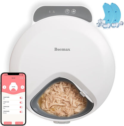 Automatic Wet Food Cat Feeder, Auto Refrigerated Wet Foods Feeder for Cats Dogs 4 Meal Timed Fresh Foods Dispenser with 2 Ice Packs Small Pet Feeders for Kitty Puppy Automatic Cat Dog Food Bowl