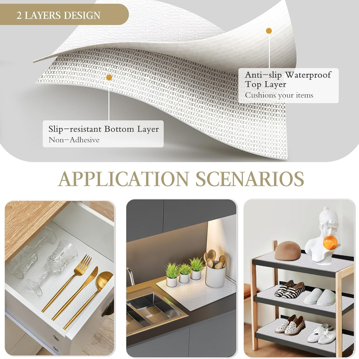 Shelf and Drawer Liner for Kitchen Cabinet Non Adhesive Non Slip