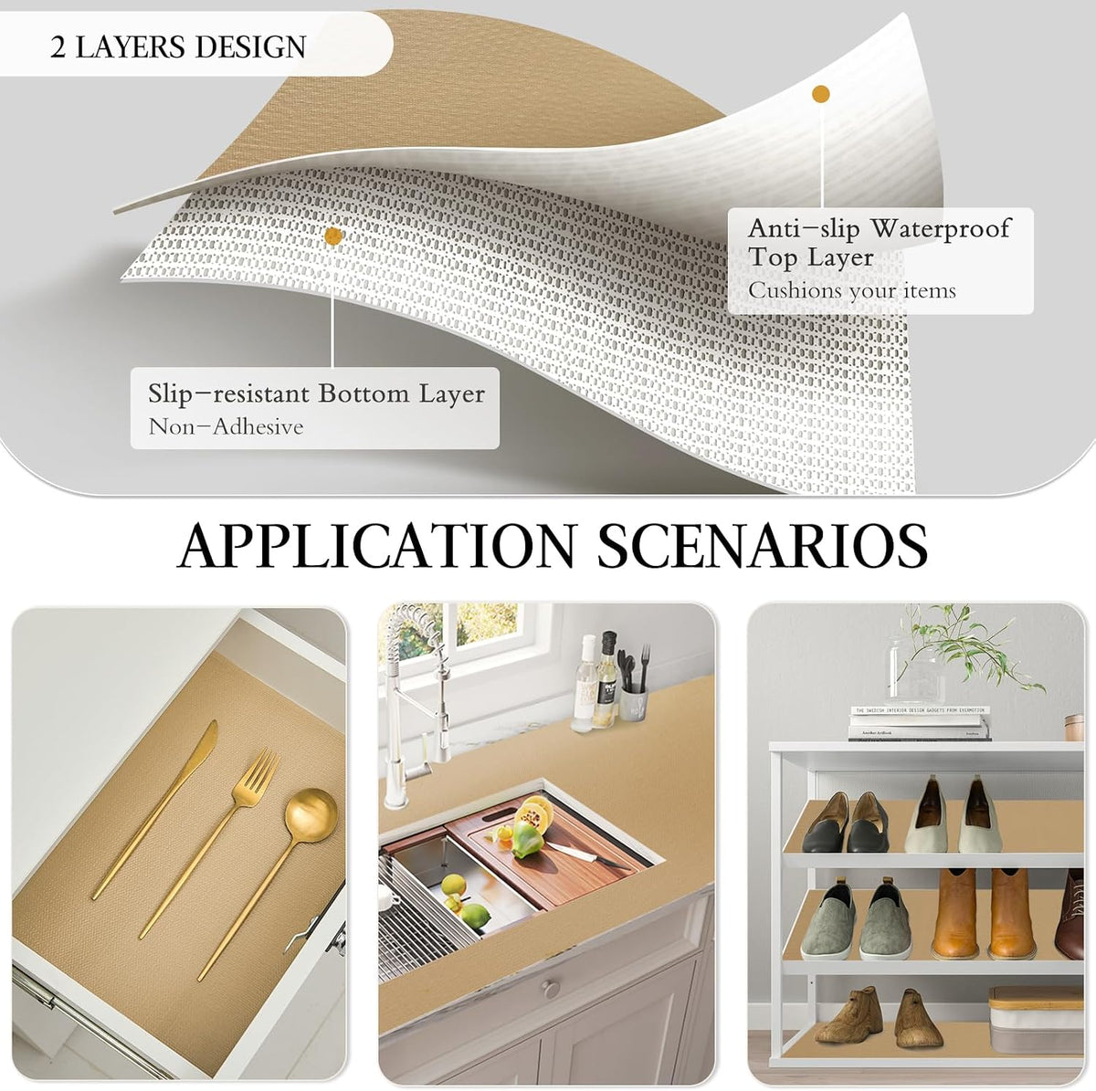 Shelf and Drawer Liner for Kitchen Cabinet Non Adhesive Non Slip