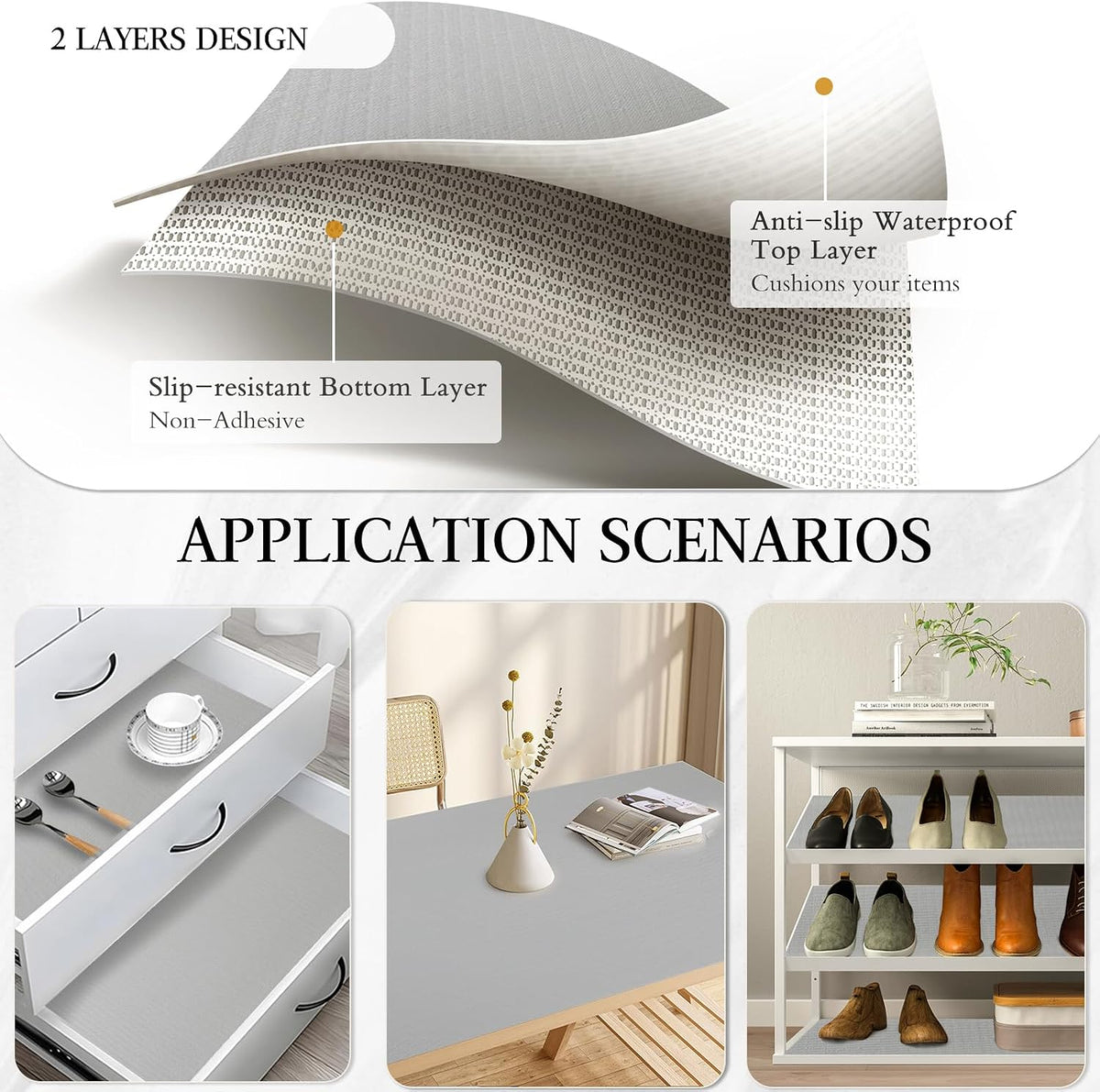 Shelf and Drawer Liner for Kitchen Cabinet Non Adhesive Non Slip