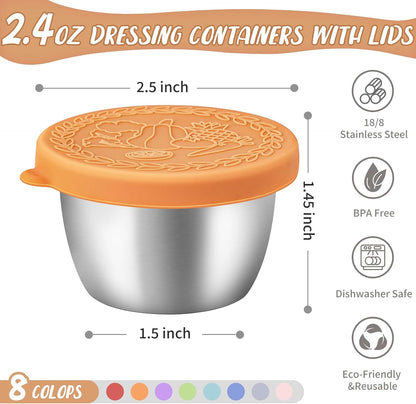 8 Pack - 2.4 Oz Small Salad Dressing Containers To Go, Sauce Cups with Lids